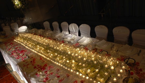 Champagne and gold tablescape with fine china