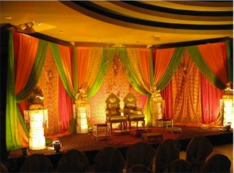 Dramatic stage backdrop and draping for an event